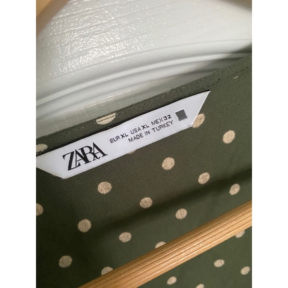 Zara Olive Green polka dot midi dress with v-neck and side slit - Picture 7 of 7